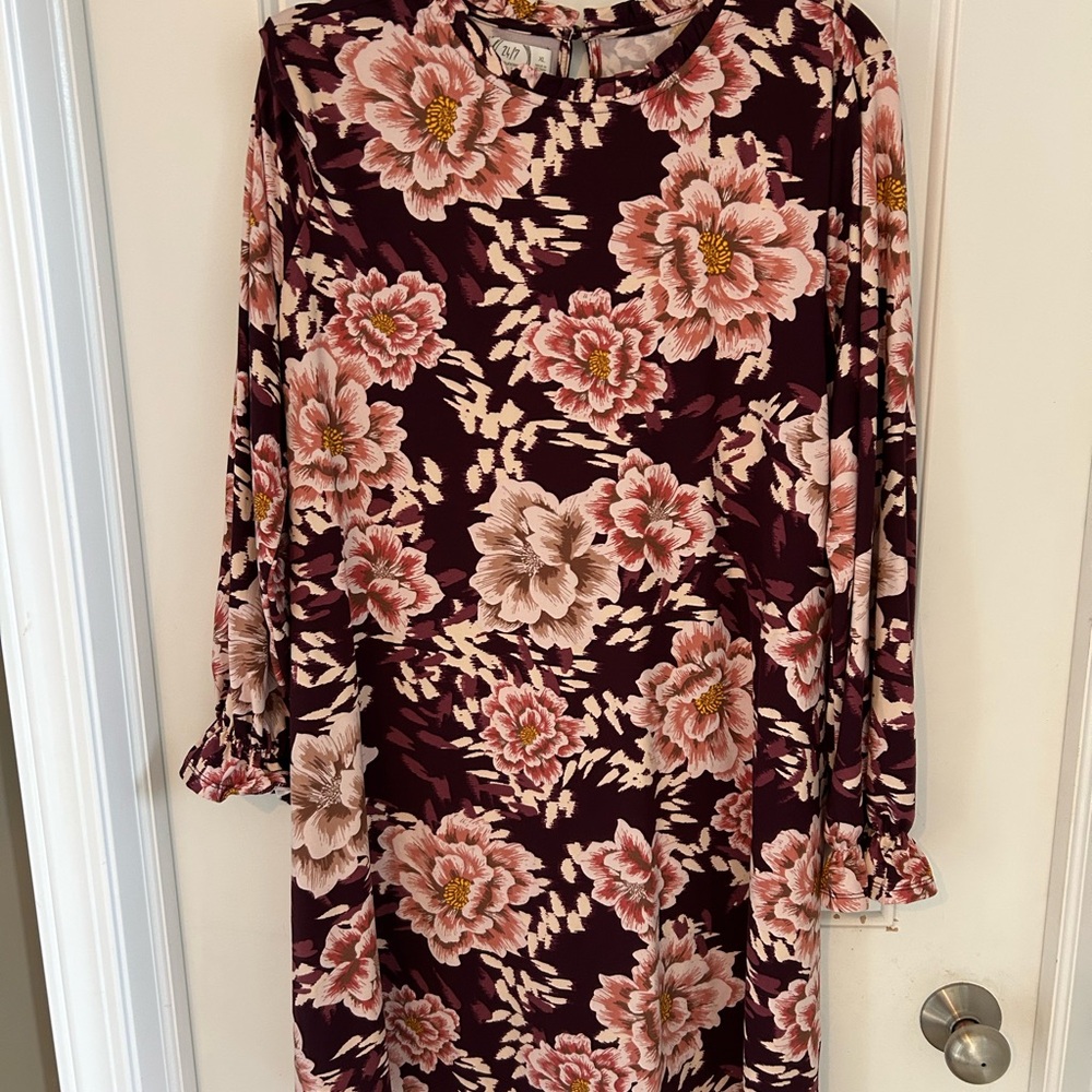 Maurices Burgundy Floral Long-Sleeve Shift Dress